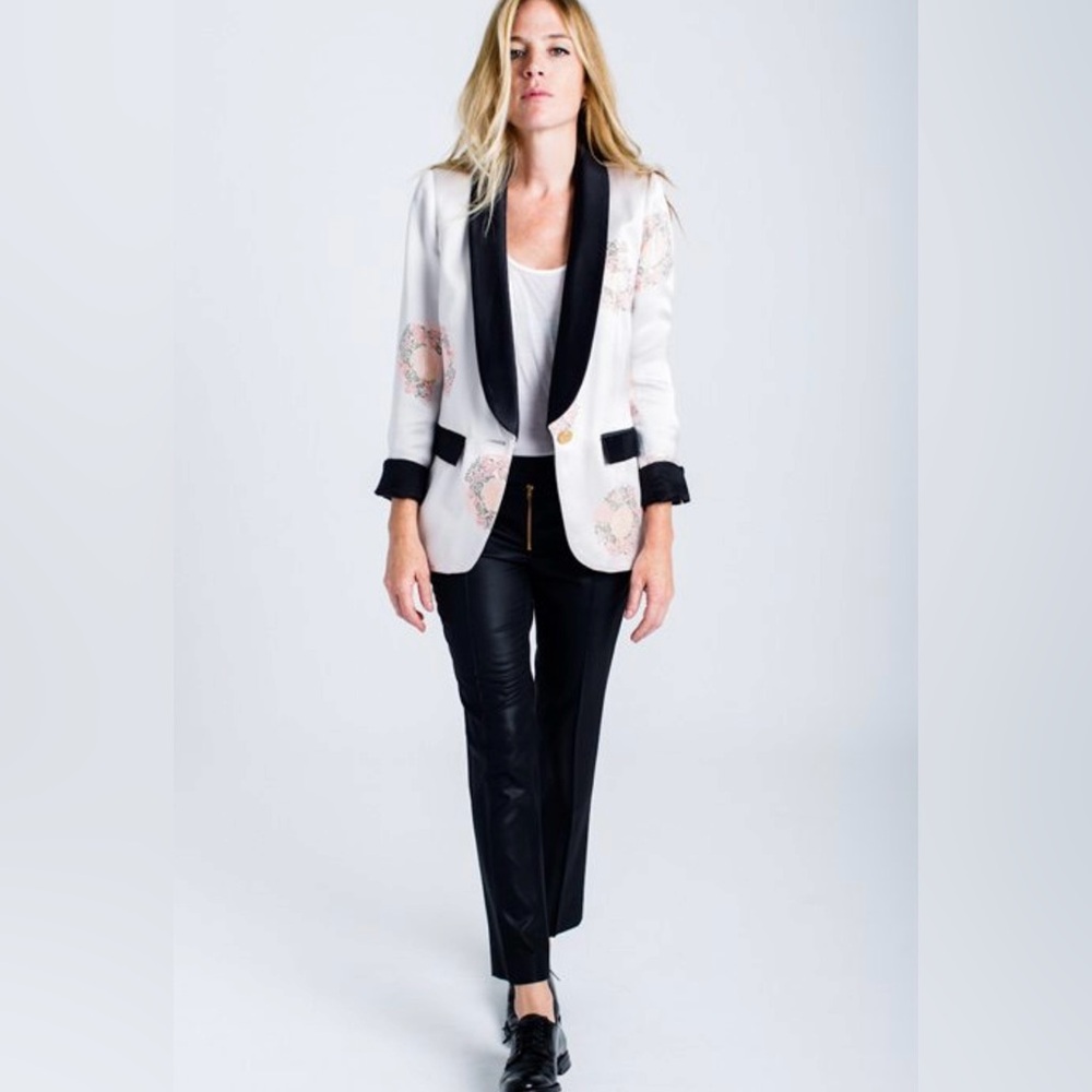 NWT Rare Smythe Smoking Jacket x Beaufille Chinese Brocade Size 4 in pale blush